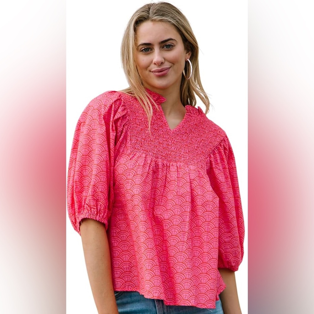 Michelle McDowell Jona Top Smocked Size XL Coral Pink